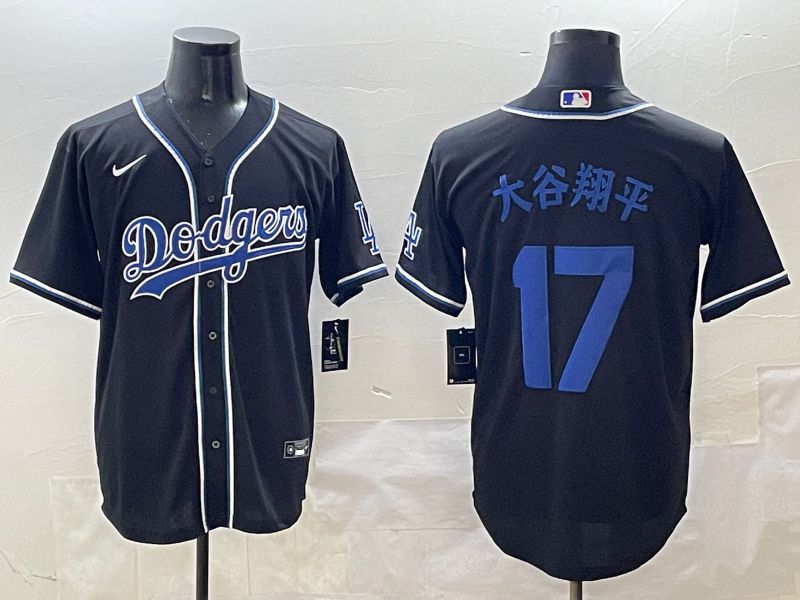 Men Los Angeles Dodgers #17 Ohtani Black blue Three generations Nike 2025 MLB Jersey style 14